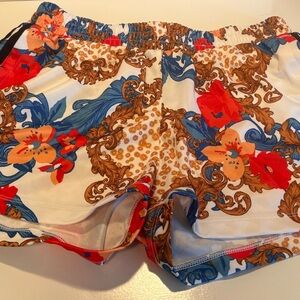 adidas Women's Floral Athletic Shorts - Red, Blue, Orange